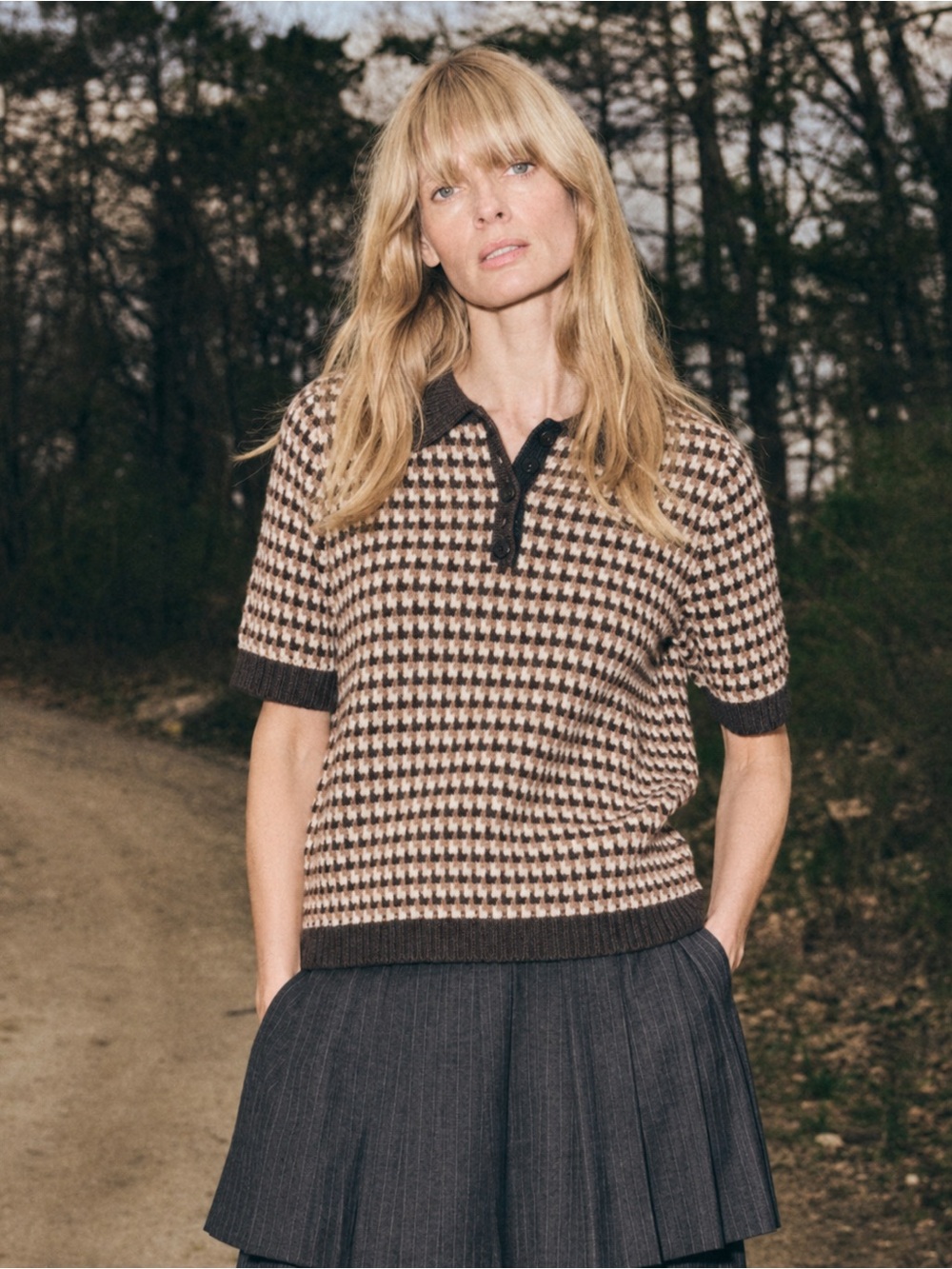 Declan  Black & Cream Knit Polo Sweater Top